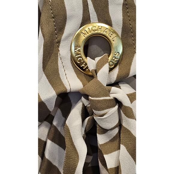 Michael Kors Zebra Animal Print Top Tie Sleeve Smocked Waist Small Lightweight - Picture 4 of 10